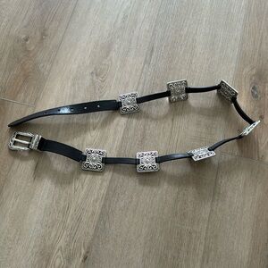 Brighton Leather Black Square Embellished Silverplated Hardware Belt L 34